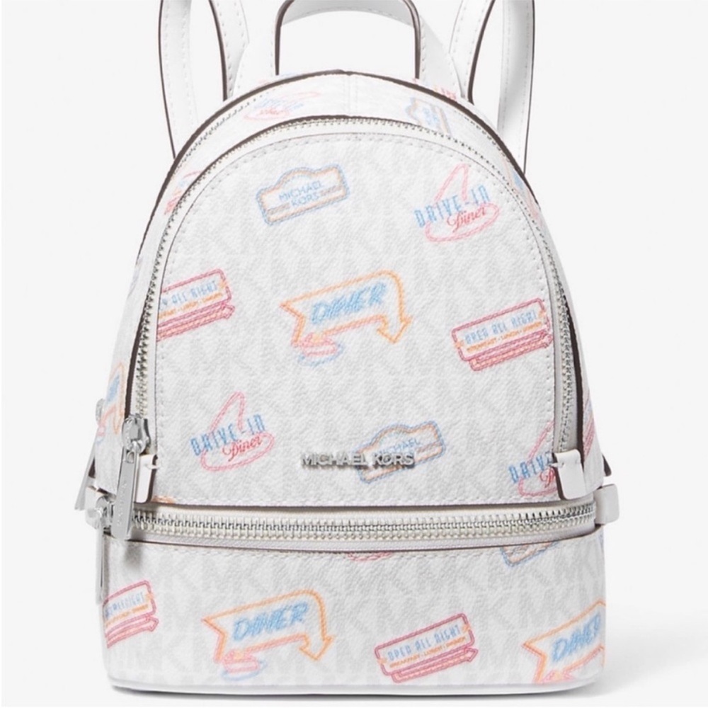 Michael Kors Rhea Extra-Small convertible Backpack Crossbody Optic White - Picture 2 of 11